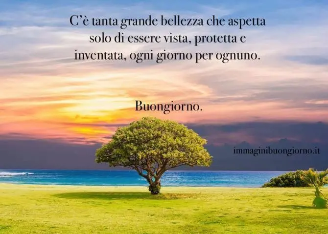 paesaggio marittimo con cielo azzurro e rosa e e con un albero al centro dell'immagine