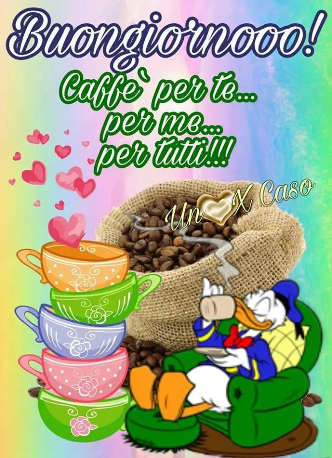 immagine di buongiorno divertente con paperino che beve il caffè